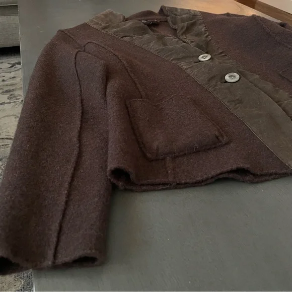 Eileen Fisher Wool and Lamb Leather Blazer Jacket, Brown, Size Large - Picture 5 of 12